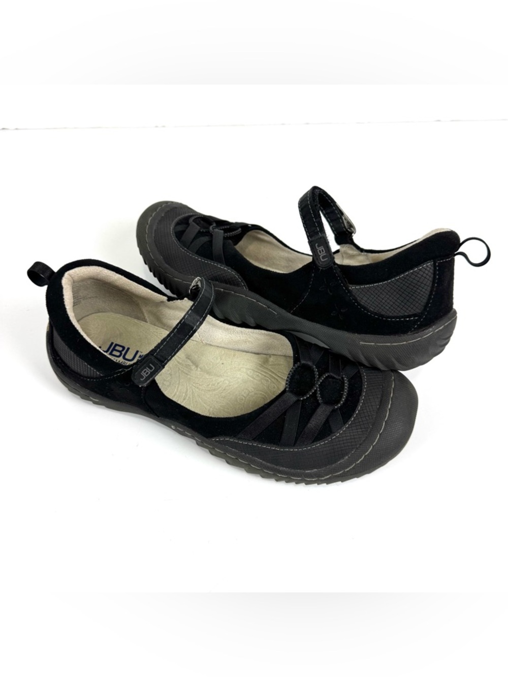 JBU Women's Sz 8.5 M Mary Jane Sandals Comfort Shoes Remmie Black Suede Leather